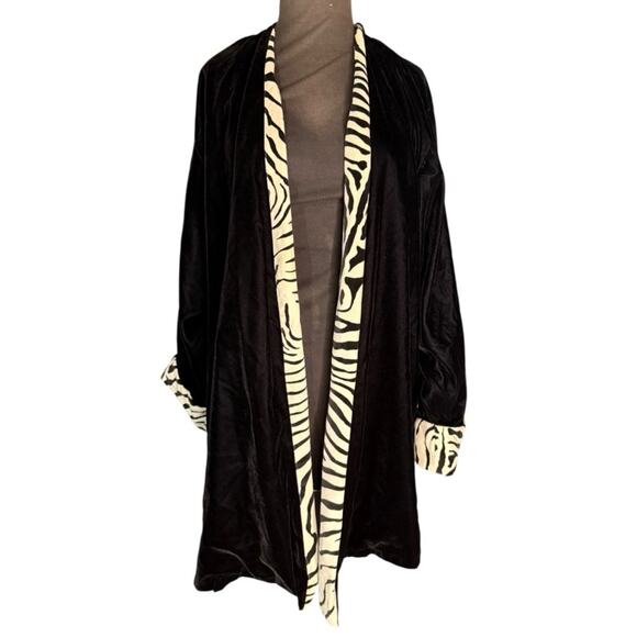 Vtg Josie By Natori Velvet Zebra Trim Statement Jacket Womens Size XL Old Money - Picture 2 of 6